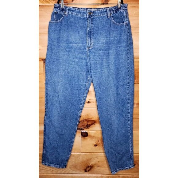 Vintage 90s LL Bean Jeans 20 M/T Blue High Waist Mom Relaxed Elastic Waist - Picture 1 of 16